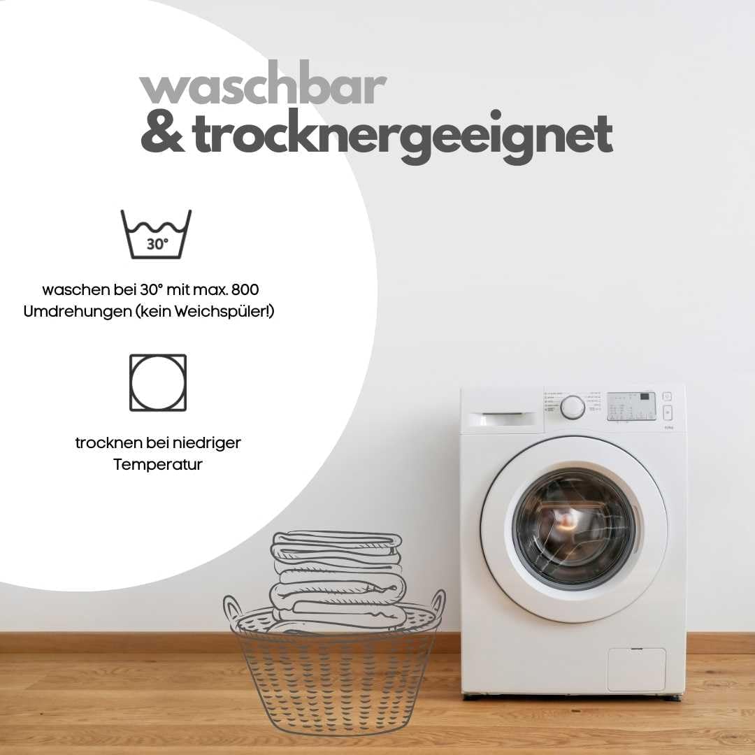 Waschanleitung für Kuscheldecken: 30 °C Feinwäsche, kein Weichspüler, lufttrocknen - Pflegehinweise von kuscheldecke.de