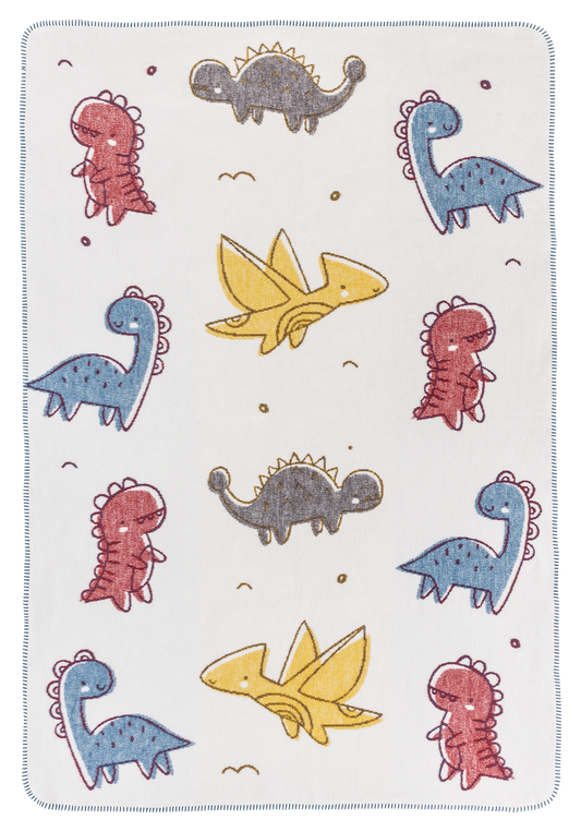 NEU jetzt vorbestellen: Kinderdecke Dino - Bunte Dinosaurier-Kuscheldecke für Abenteurer in 100x150 cm mit ca. 450g/m², Bio-Baumwolle