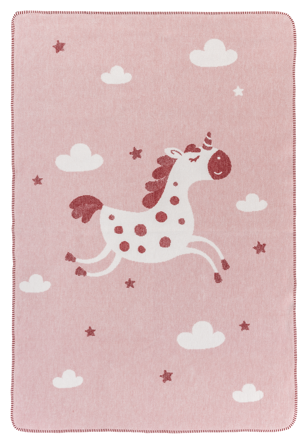 Einhorn Kuscheldecke in Rosa - Babydecke mit Einhorn, Wolken und Sternen